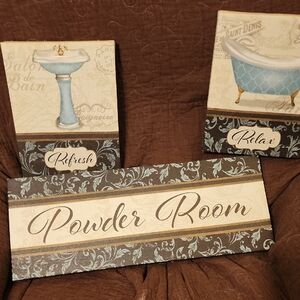 Powder Room Wall Art Set - Blue and Brown